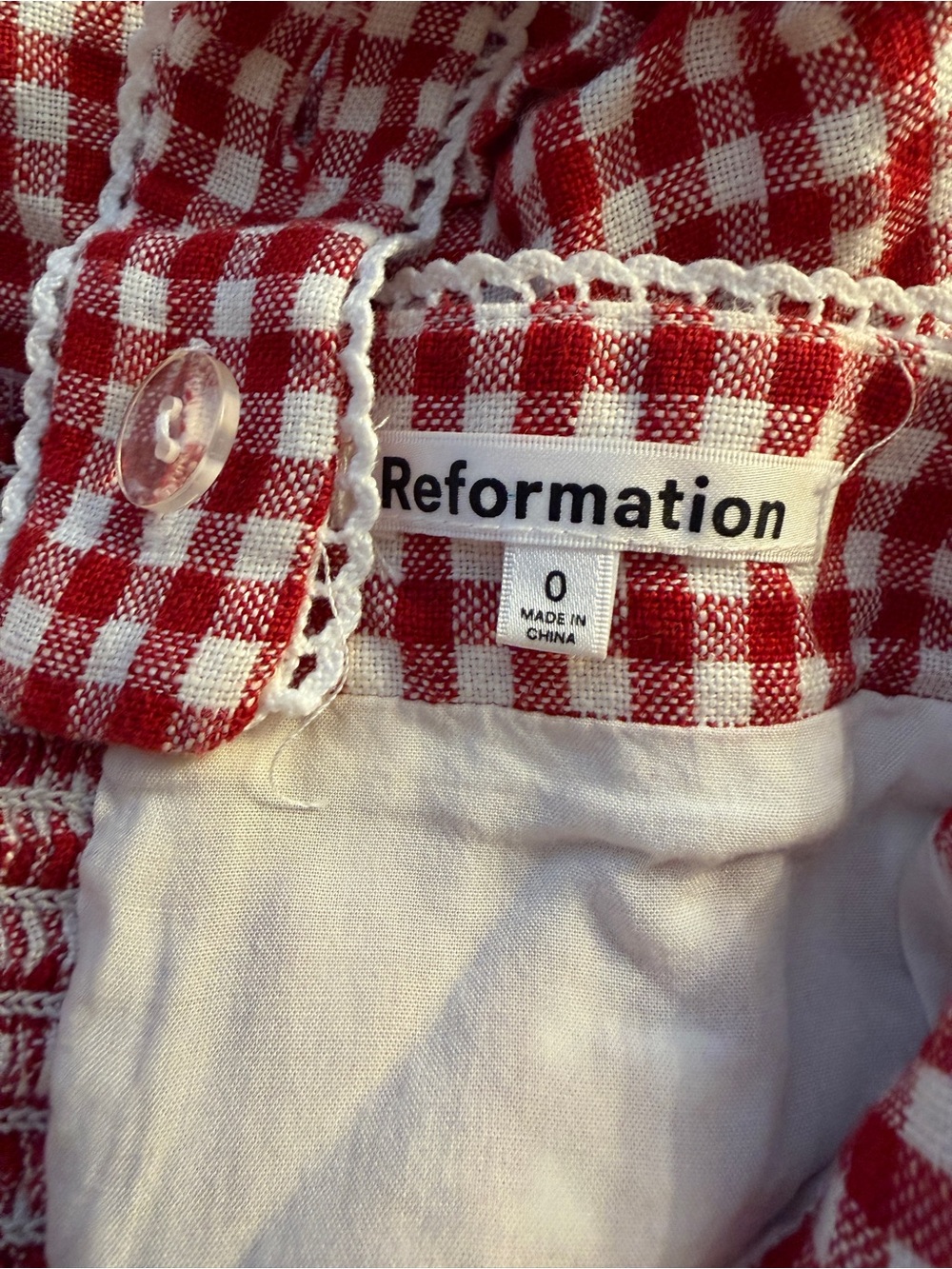 Reformation Red Gingham Lace-Trim Square Neck Crop Top - Picture 5 of 5